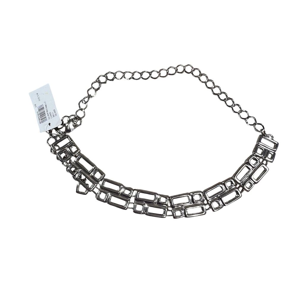CHICO'S Womens S M Silver Rectangle Chain Belt Geometric Adjustable Statement